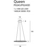 Lampa wisząca okrągła ściemniana Queen LED 50cm miedziana MaxLight