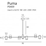 Lampa sufitowa regulowana Puma VI 95cm czarno-złota MaxLight