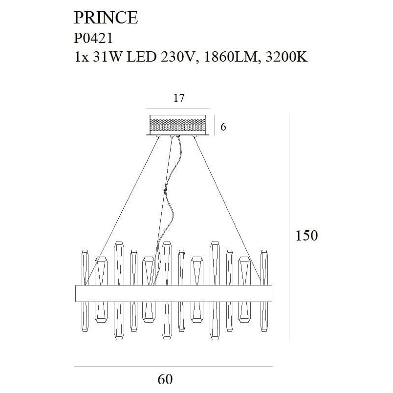 Lampa wisząca kryształowa glamour Prince LED 60cm złota MaxLight