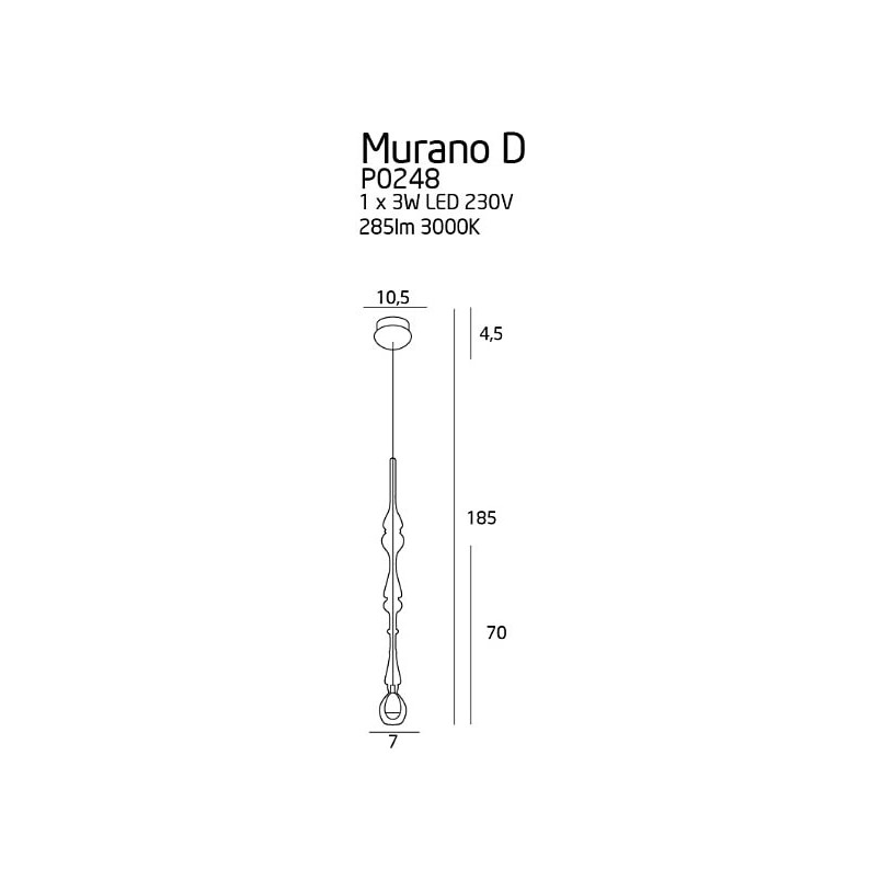 Lampa wisząca szklana Murano LED D 7cm przezroczysta MaxLight
