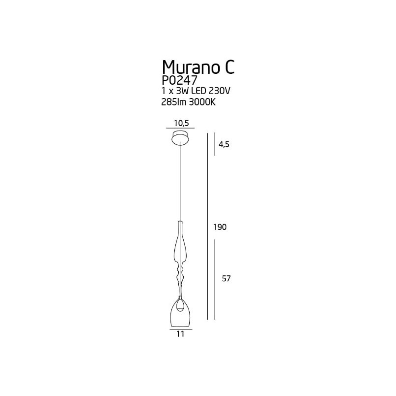 Lampa wisząca szklana Murano LED C 11cm przezroczysta MaxLight