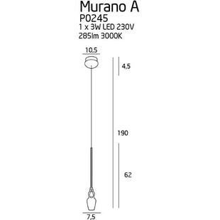 Lampa wisząca szklana Murano LED A 7,5cm przezroczysta MaxLight