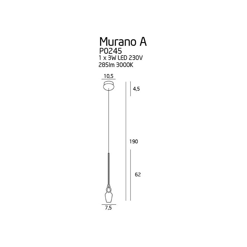 Lampa wisząca szklana Murano LED A 7,5cm przezroczysta MaxLight