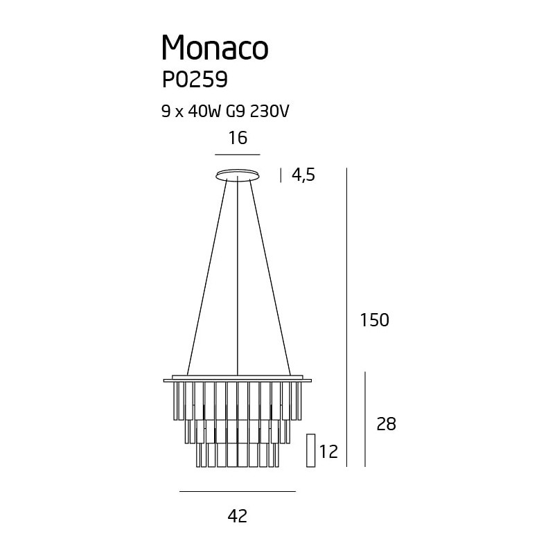 Lampa wisząca kryształowa glamour Monaco 42cm chromowana MaxLight