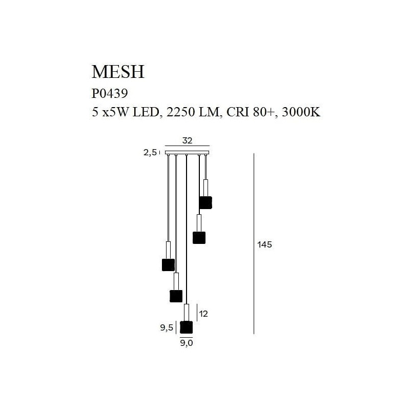 Lampa wisząca ażurowa Mesh V 32cm czarno-złota MaxLight