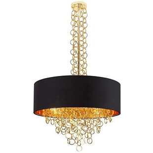 Lampa wisząca z abażurem glamour Crown 80cm czarno-złota MaxLight