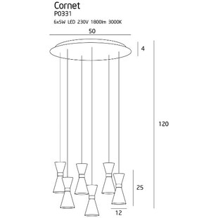 Lampa wisząca designerska Cornet LED 50cm czarno-złota MaxLight