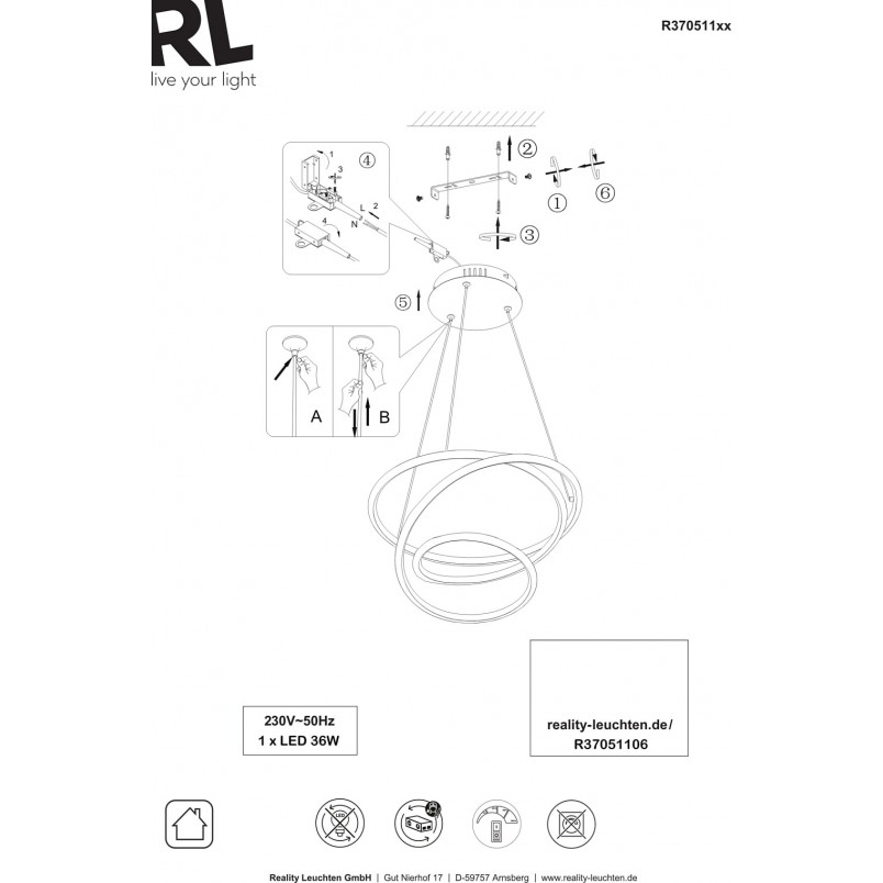 Lampa wisząca nowoczesna Bologna LED 50cm biały mat Reality