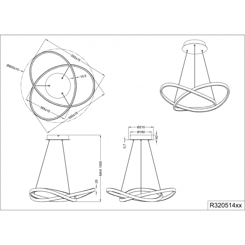 Lampa wisząca nowoczesna Course LED 60cm czarny mat Reality
