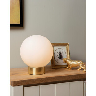 Lampa stołowa szklana kula Jorit 25cm opal / mosiądz Lucide