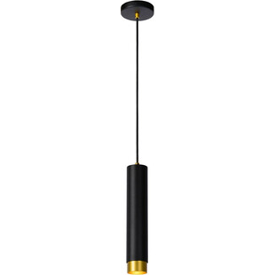 Lampa wisząca tuba Floris 5,9cm H30cm czarny / satynowy mosiądz Lucide