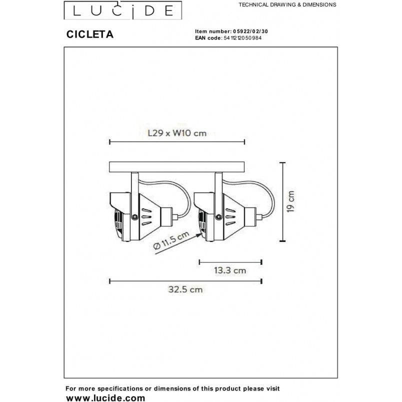 Reflektor sufitowy loft Cicleta II czarny Lucide