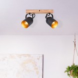 Reflektor sufitowy loft Tronte II czarny / drewno Brilliant