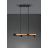 Lampa wisząca podłużna z reflektorkami Marley Wood IV 80cm drewno / czarny Trio