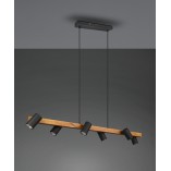 Lampa wisząca podłużna z reflektorkami Marley Wood VI 115cm drewno / czarny Trio