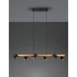 Lampa wisząca podłużna z reflektorkami Marley Wood VI 115cm drewno / czarny Trio