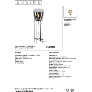 Lampa podłogowa szklana nowoczesna Glorio szkło dymione / czarny Lucide