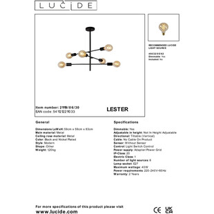 Lampa sufitowa loft "patyczak" Lester VI 59cm czarna Lucide