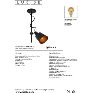 Lampa sufitowa loft regulowana Quinny 49cm czarna Lucide