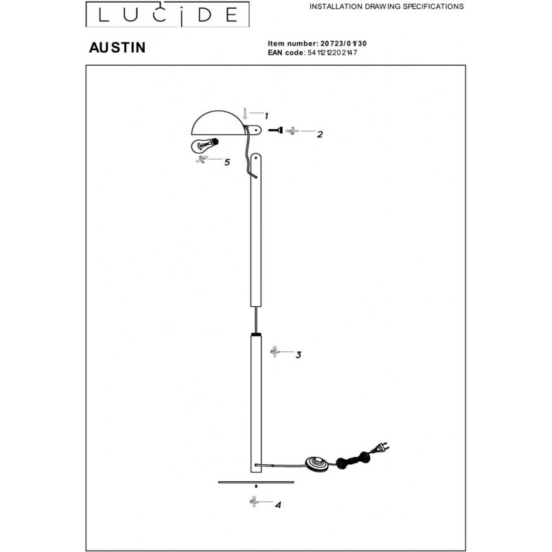 Lampa podłogowa regulowana Austin czarna Lucide
