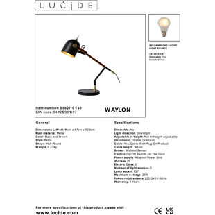 Lampa biurkowa Waylon czarna Lucide