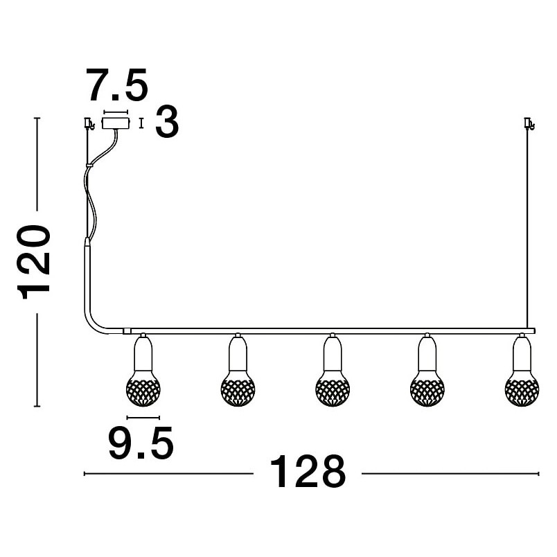 Lampa wiszące "żarówki" na kablu Denno V 128cm czarna