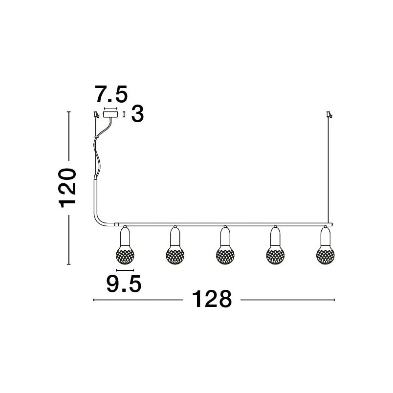Lampa wiszące "żarówki" na kablu Denno V 128cm mosiężna