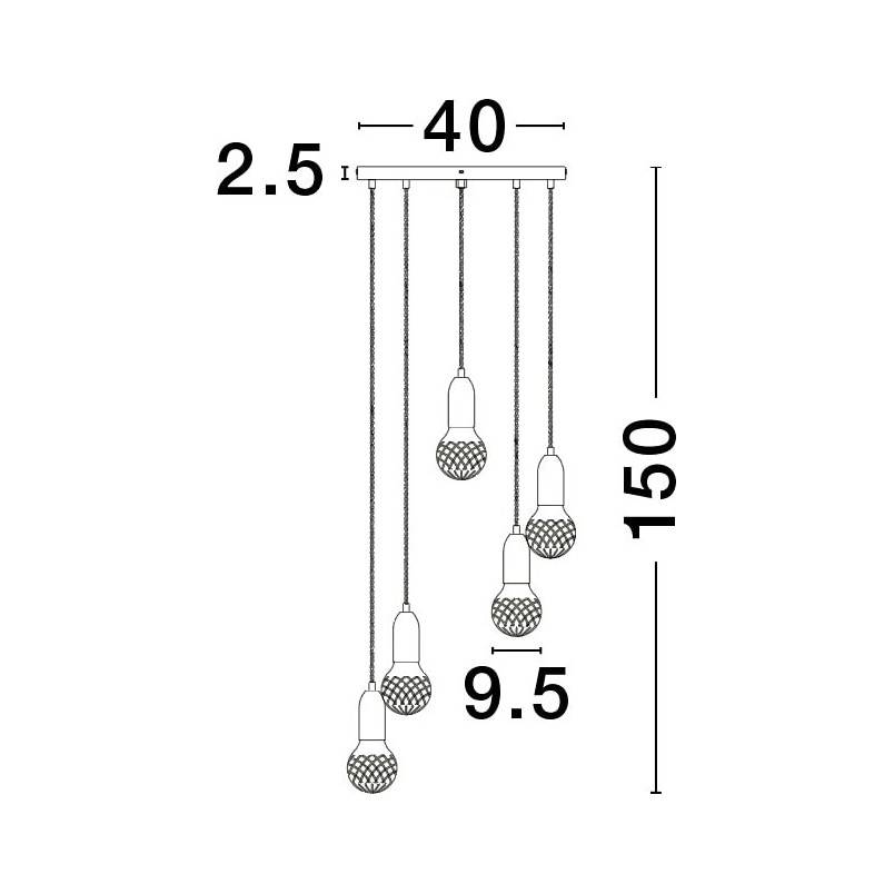 Lampa wiszące "żarówki" na kablu Denno V 40cm mosiężna