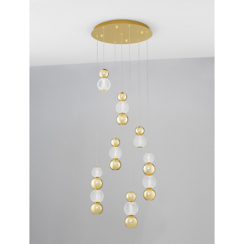 Lampa wiszące kule glamour Conti LED VII 53cm złoty / przeźroczysty