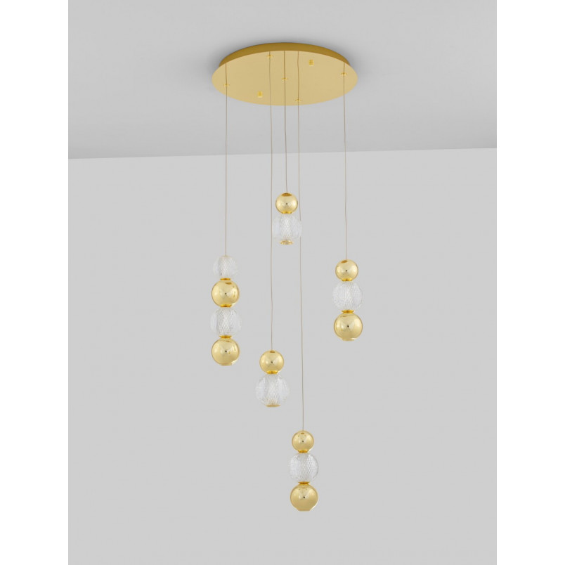 Lampa wiszące kule glamour Conti LED V 53cm złoty / przeźroczysty