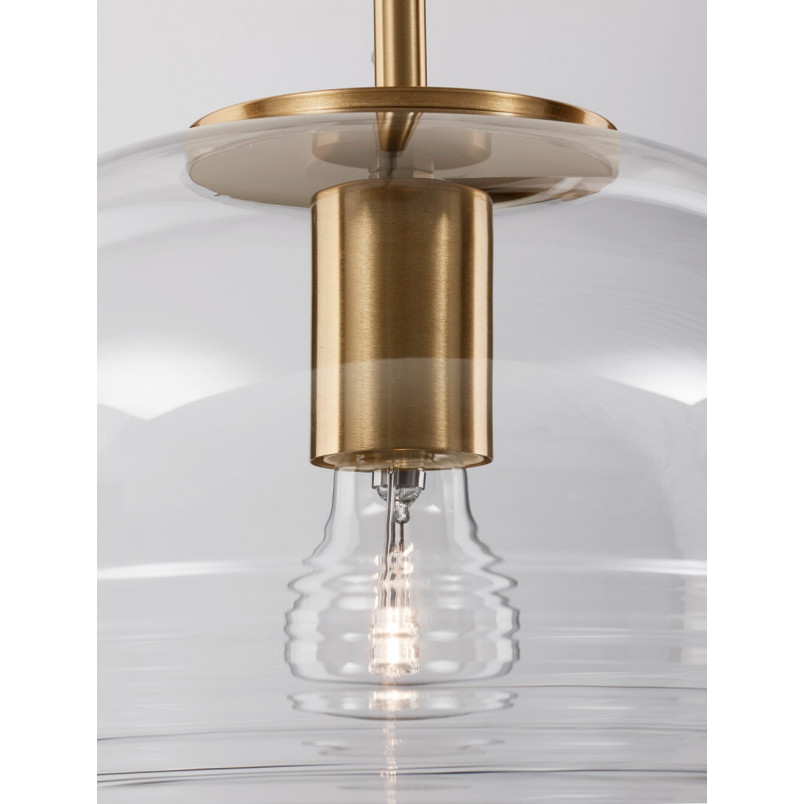 Lampa wisząca szklana kula retro Lenart 28cm przeźroczysty / mosiądz