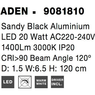 Kinkiet minimalistyczny dekoracyjny Sai LED 120cm czarny