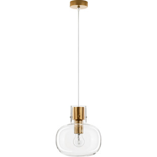 Lampa wisząca szklana retro Bulgy 22cm przeźroczysty / mosiądz