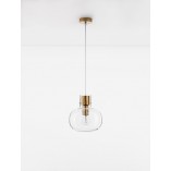 Lampa wisząca szklana retro Bulgy 22cm przeźroczysty / mosiądz