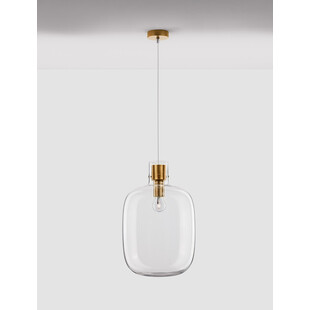 Lampa wisząca szklana retro Bulgy 30cm przeźroczysty / mosiądz
