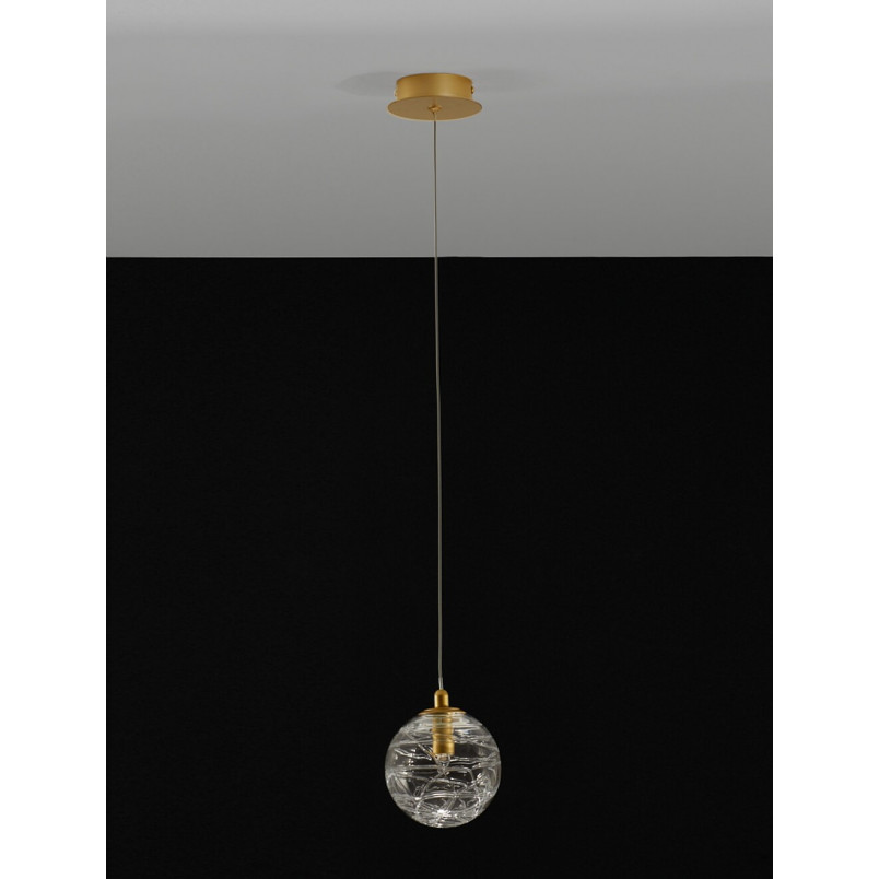 Lampa wisząca szklana kula glamour Nebuu 12cm przeźroczysty / mosiądz