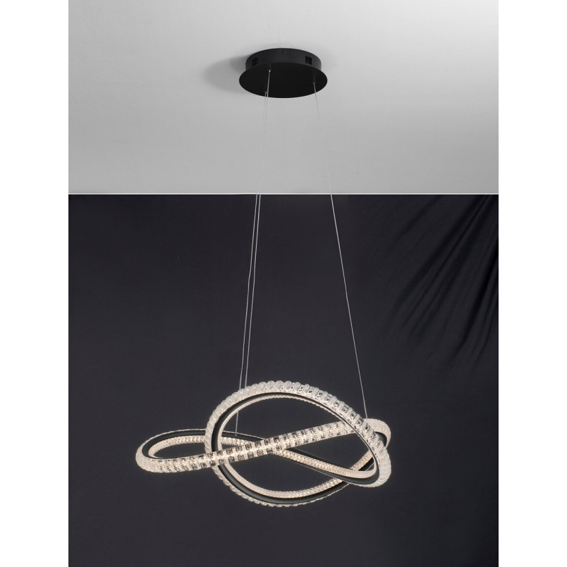 Lampa wisząca nowoczesna z kryształkami Bueno LED 57cm czarna