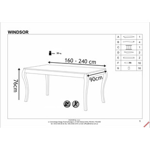 Stół fornirowany rozkładany Windsor 160x90cm ciemny dąb / biały Halmar