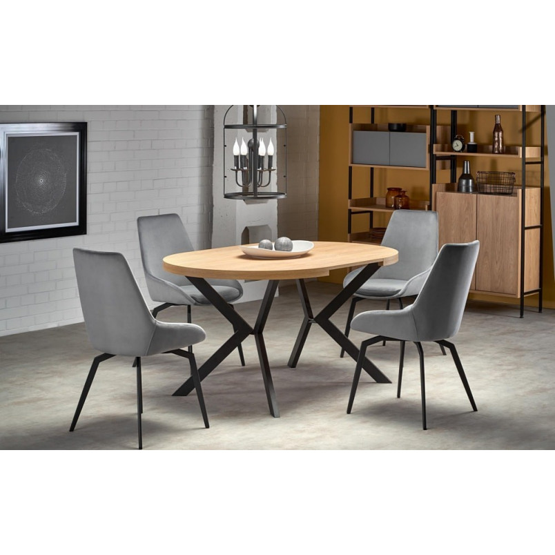 Stół okrągły rozkładany loft Peroni 100cm dąb złoty / czarny Halmar