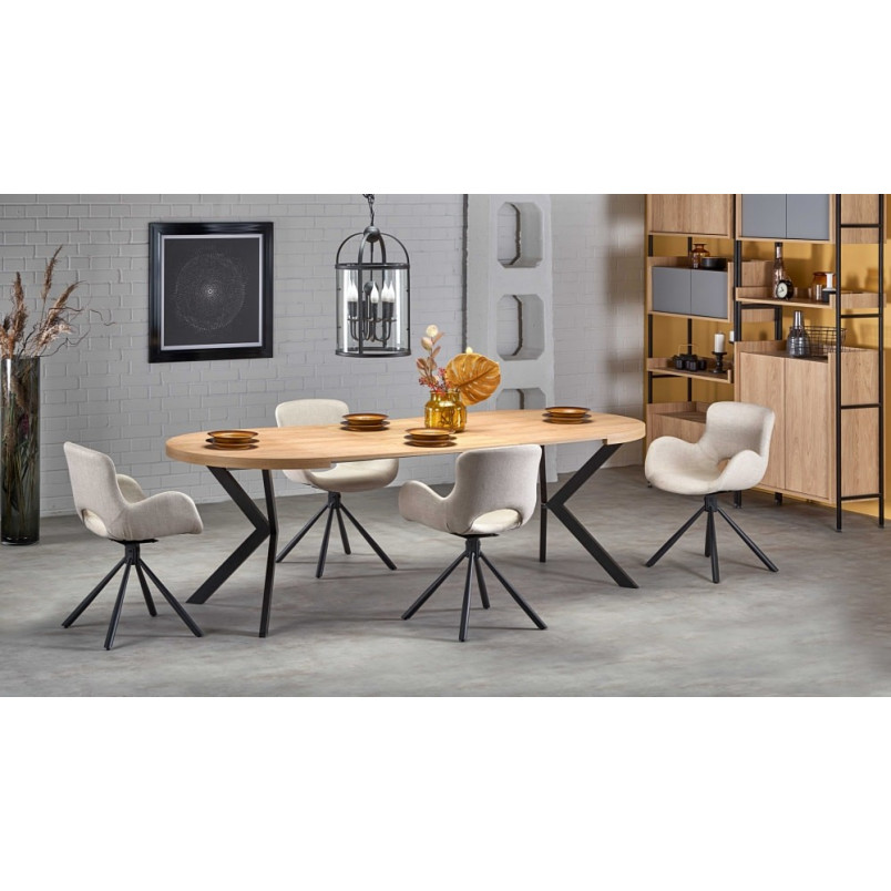 Stół okrągły rozkładany loft Peroni 100cm dąb złoty / czarny Halmar