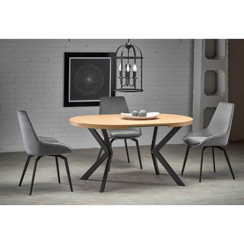 Stół okrągły rozkładany loft Peroni 100cm dąb złoty / czarny Halmar