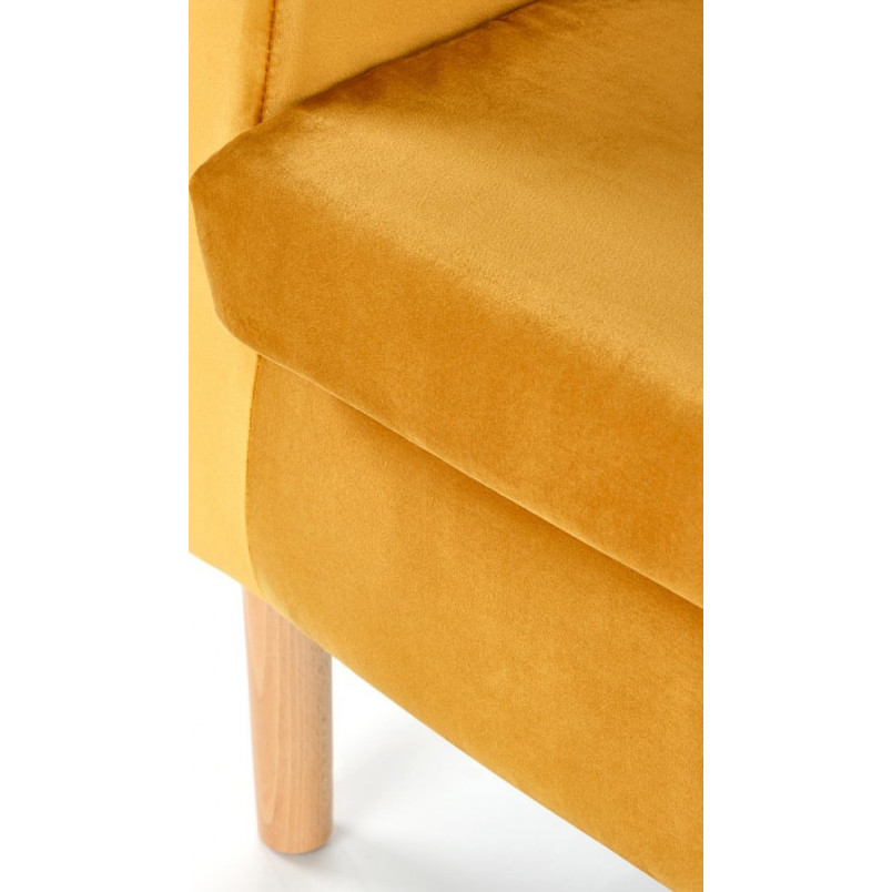 Fotel welurowy na drewnianych nogach Clubby II musztardowy / naturalny Halmar