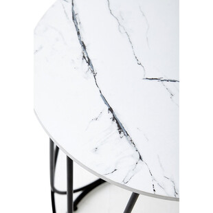 Stolik boczny druciany nowoczesny Nubira 40cm biały marmur / czarny Halmar