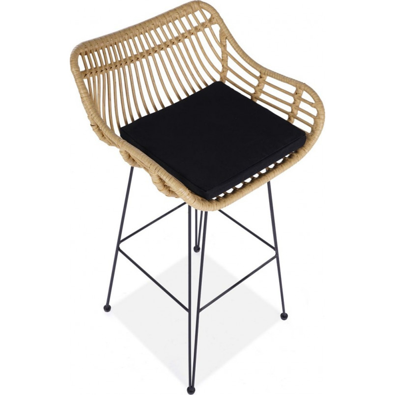 Krzesło barowe rattanowe boho H105 74cm naturalny / czarny Halmar