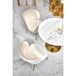 Stół szklany glamour na jednej nodze Casemiro 90cm biały marmur / złoty Halmar