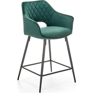 Krzesło barowe welurowe z podłokietnikami H107 65cm ciemny zielony Halmar
