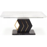 Stół rozkładany glamour na jednej nodze Vincenzo 160x90cm biały marmur / czarny / złoty Halmar
