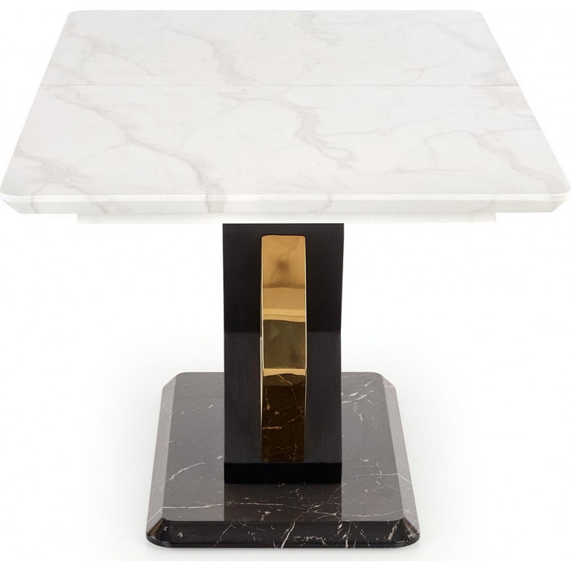 Stół rozkładany glamour na jednej nodze Vincenzo 160x90cm biały marmur / czarny / złoty Halmar