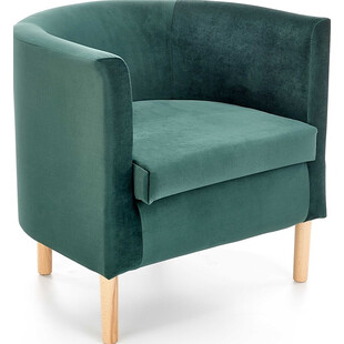 Fotel welurowy na drewnianych nogach Clubby II ciemny zielony / naturalny Halmar