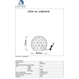 Lampa stołowa kula geometryczna Otona Czarna marki Lucide